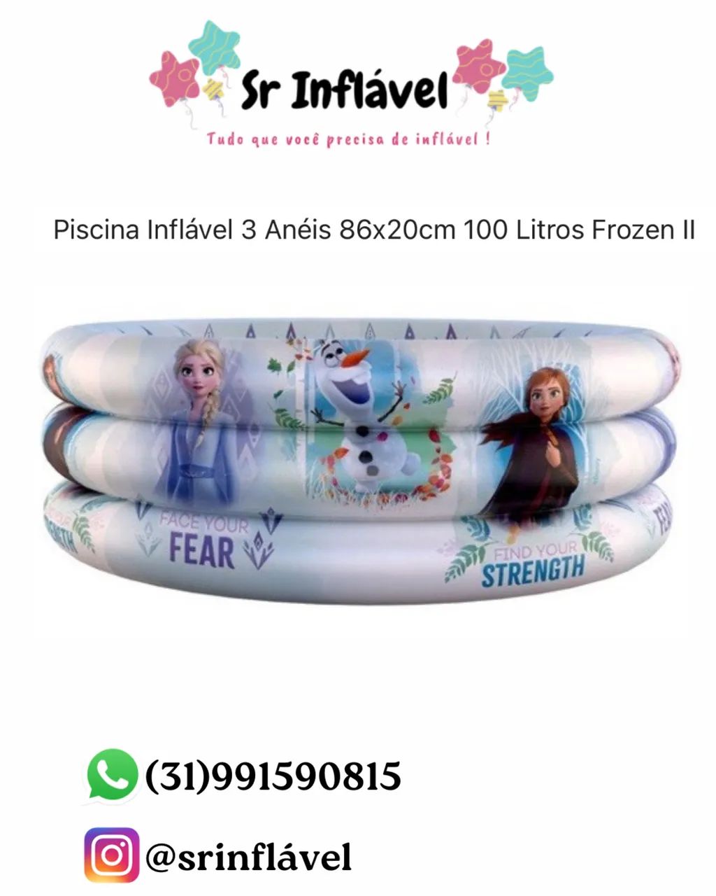 Piscina inflável Frozen 100 Litros 3 anéis - NOVA