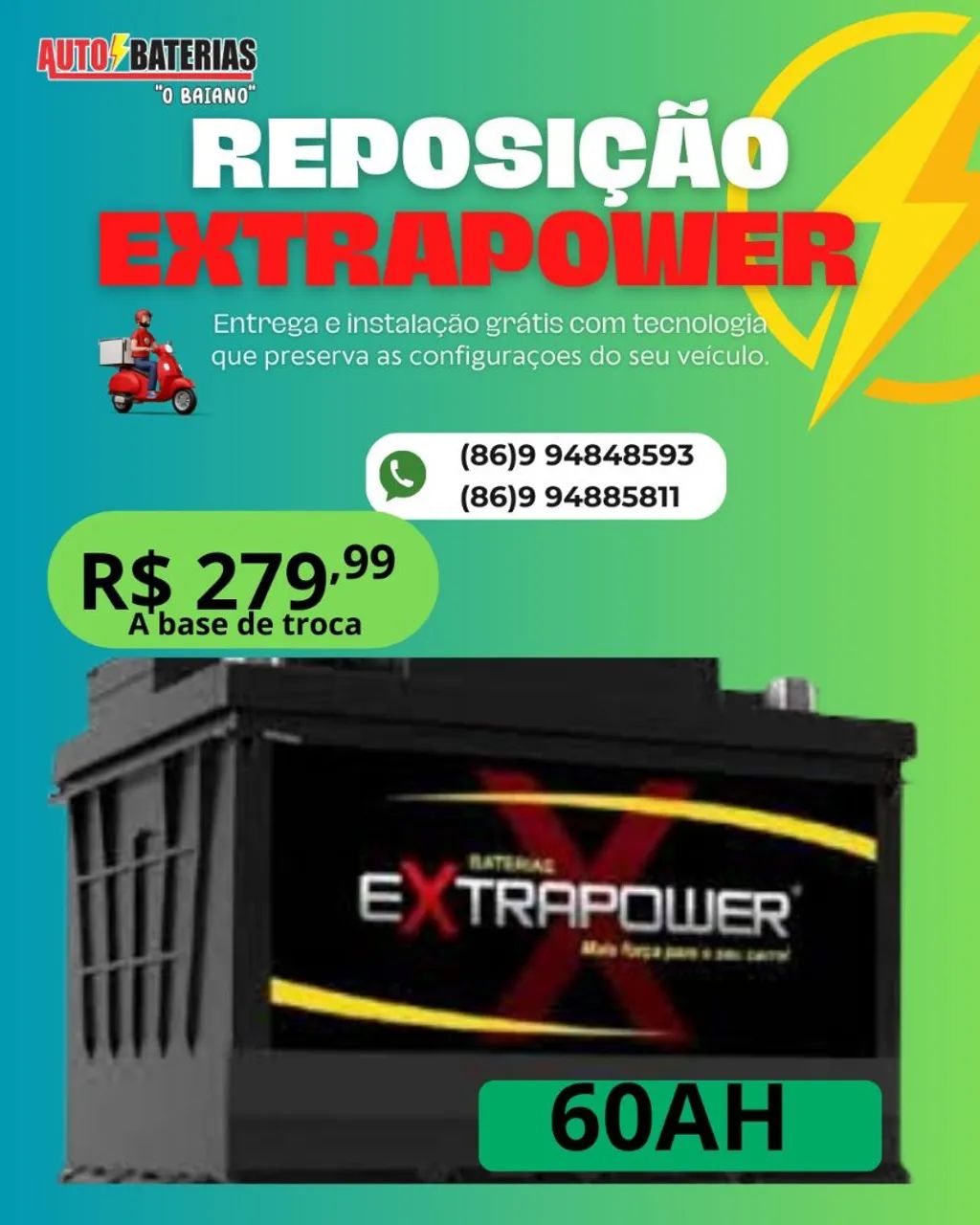 Bateria extrapower 280 avista a base de troca,1 ano de garantia. 