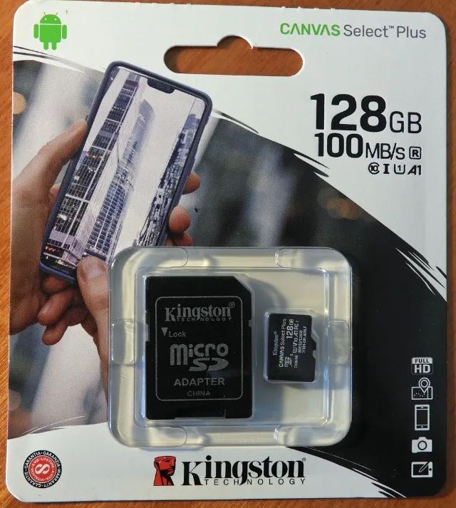 Cartao micro sd 128gb kingston, classe 10, entrego ac. cartão