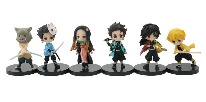 Kit com 06 bonecos miniatura, demon slayer, kimetsu no yaiba