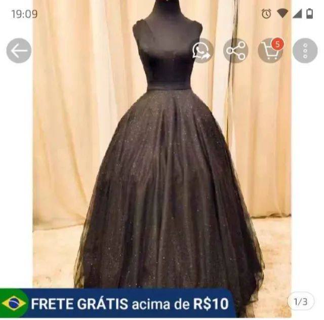 Saia longa Debutante Preto com Glitter Dourado 