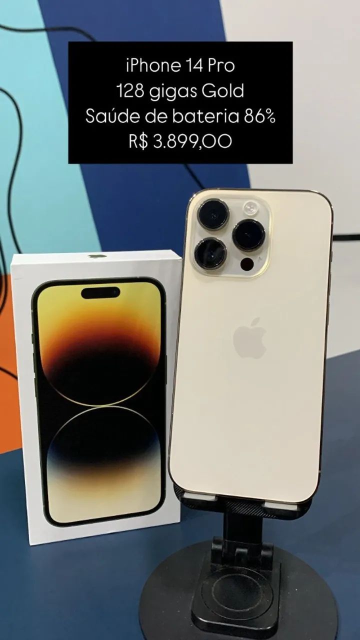 Iphone14pro 128GB バッテリー86% iPhone 14 Pro / 128GB / Gold / Saúde de bateria 86% / R$ 3.899,00