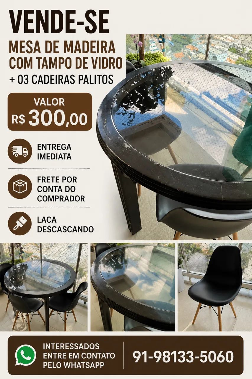 Mesa redonda com três cadeiras palito