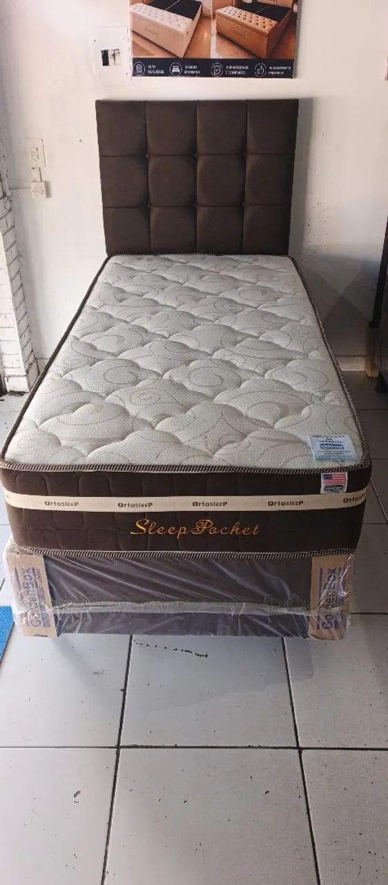Cama completa de solteiro com colchão molas ensacadas