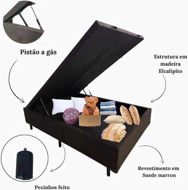 Cama Base Box Baú Viúva Marrom Escuro Expresso  - Foto 2