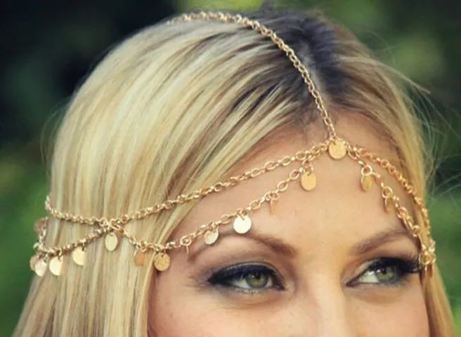 Acessório De Cabelo Tiara Head Chain Medalhinhas Dourada - Foto 3