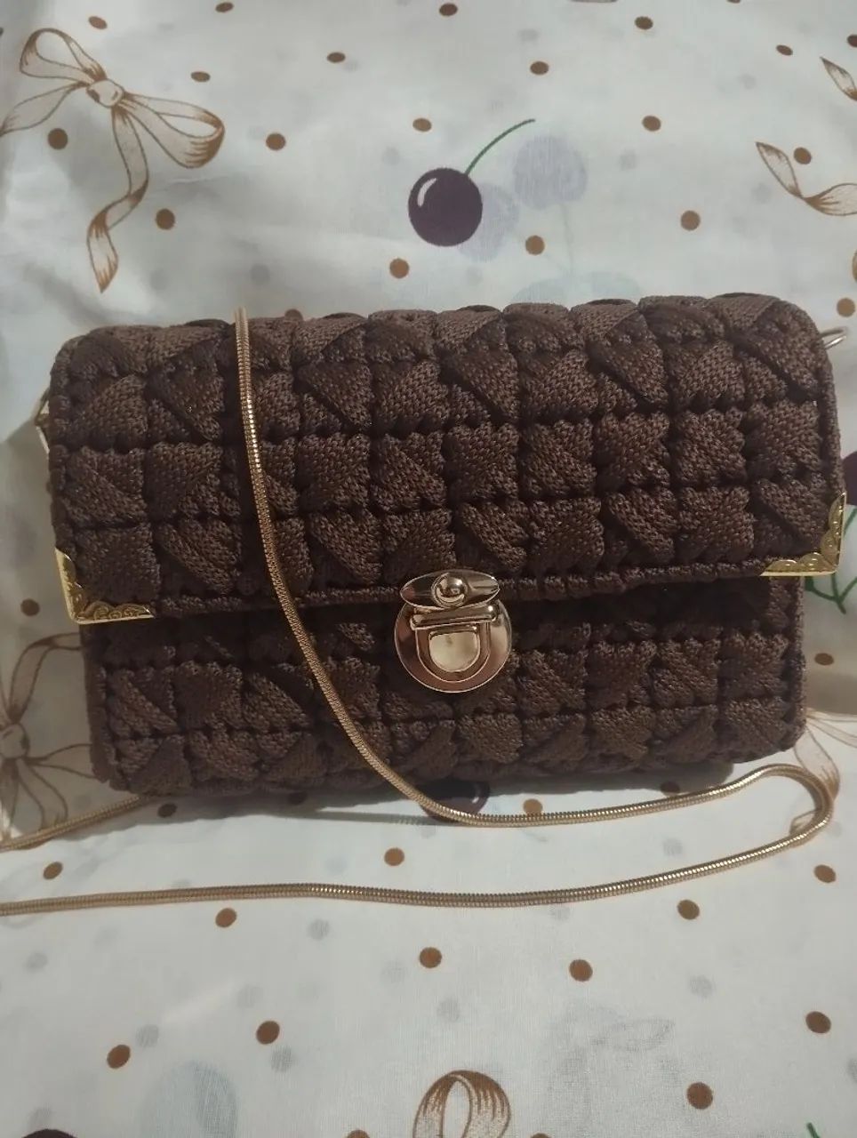 Bolsa Artesanal Crochê Marrom  - Foto 4