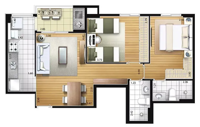 PLANTA 64m²