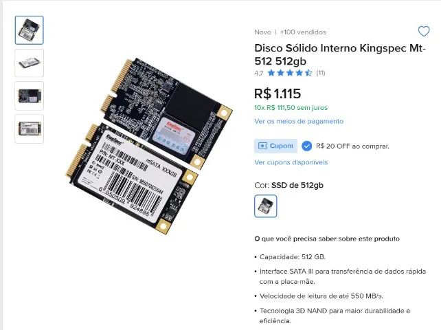 SSD mSATA Kingspec 512GB - Foto 5