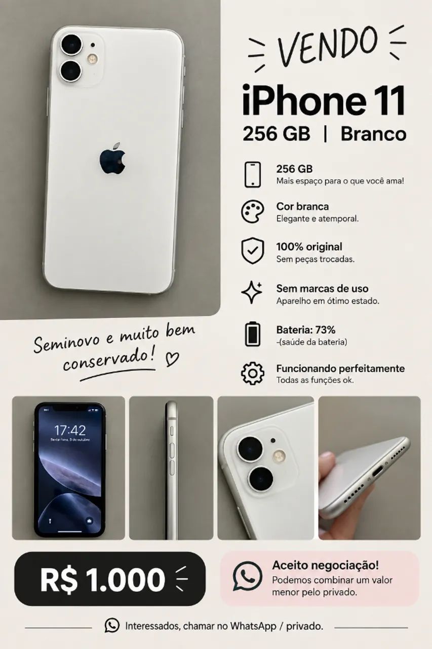 Vendo IPhone 11 branco 256 Gb 
