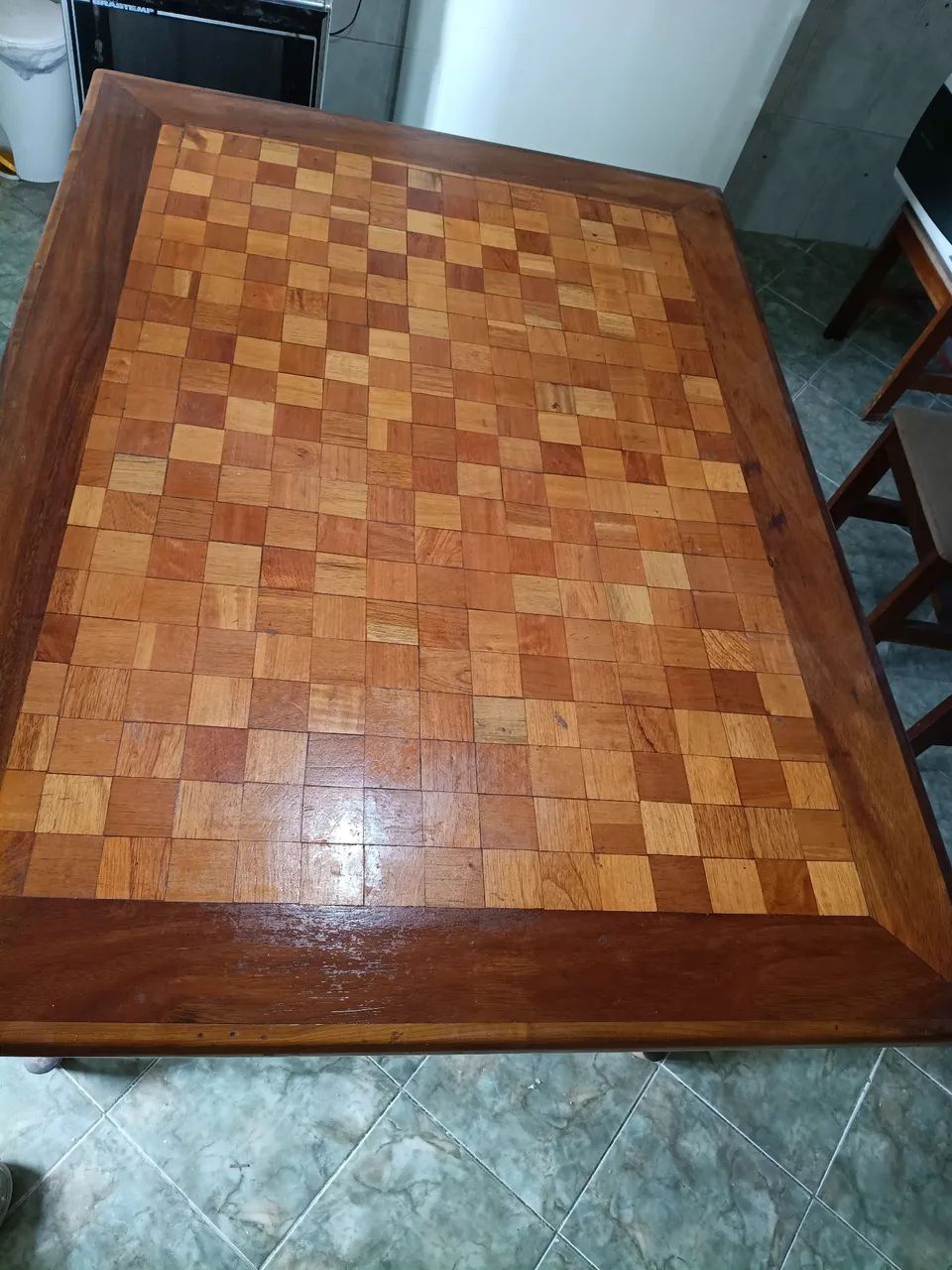 Mesa madeira maciça artesanal marchetada