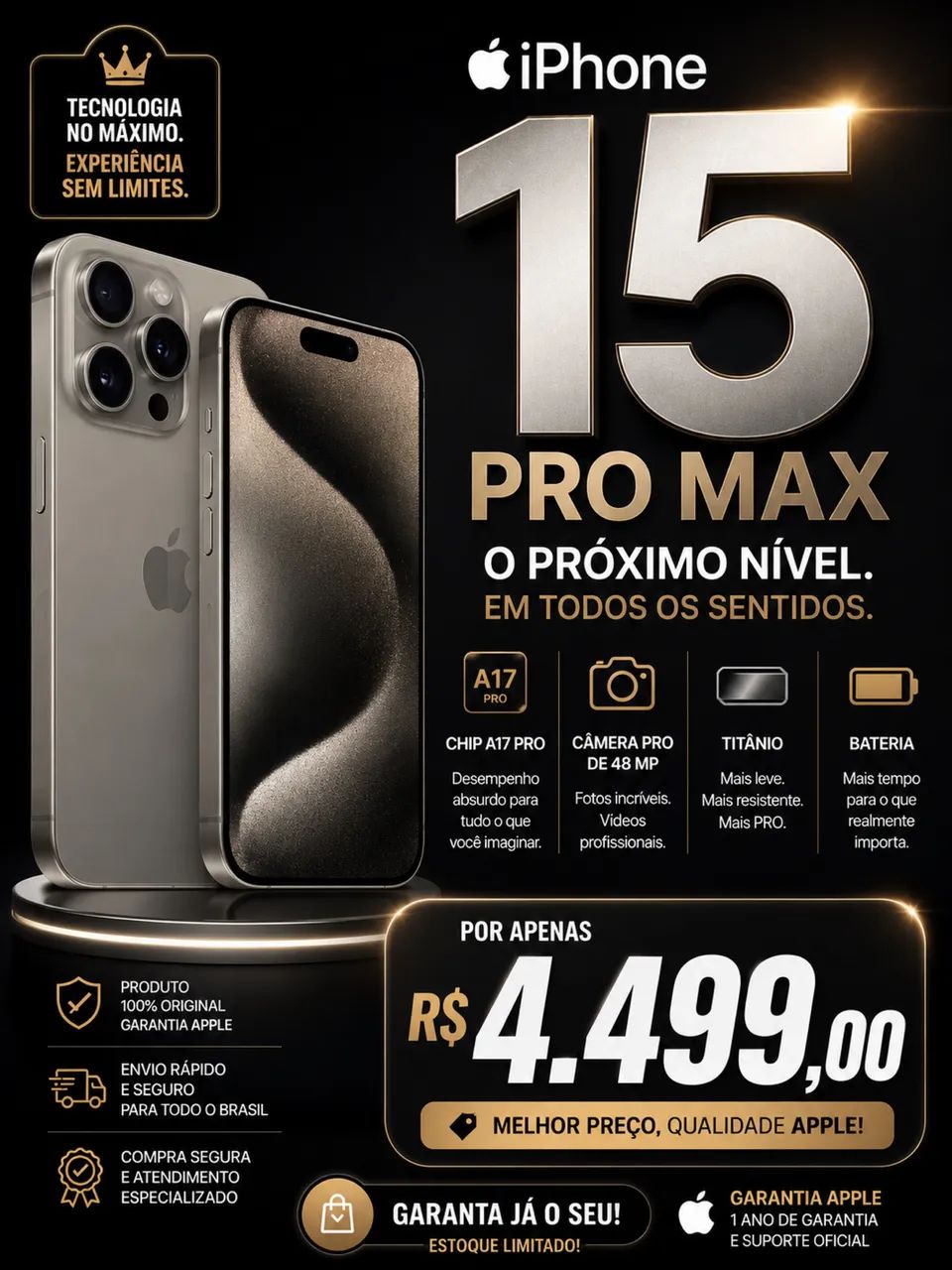 Iphone 15 pro max 256 gb impecável 