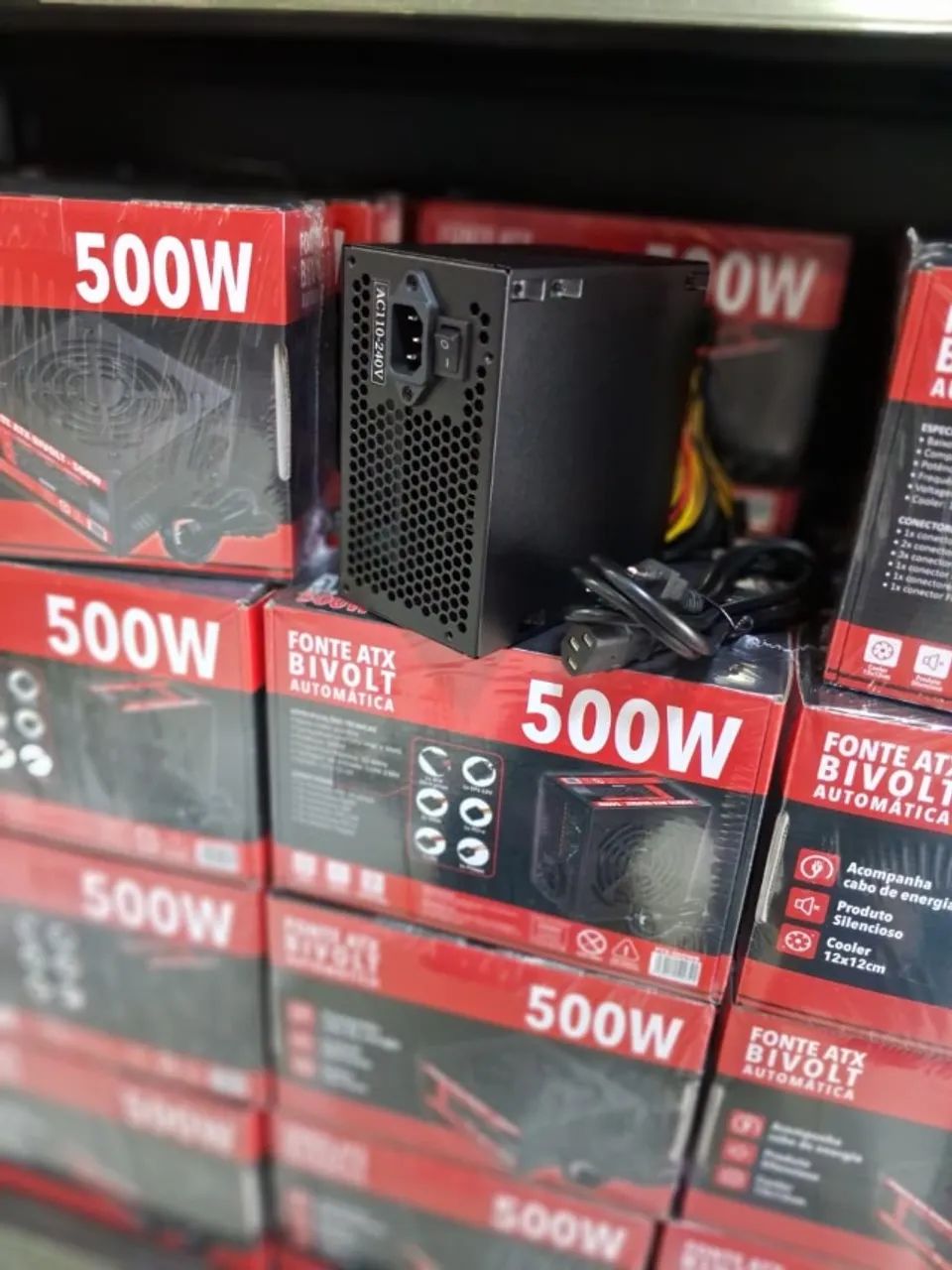 Fonte 500W, ATX Bivolt, Preto 