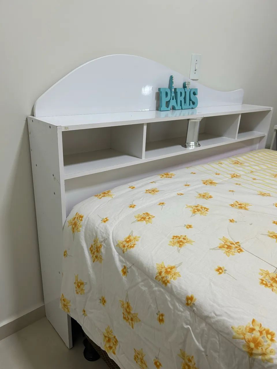White double bed headboard with niches