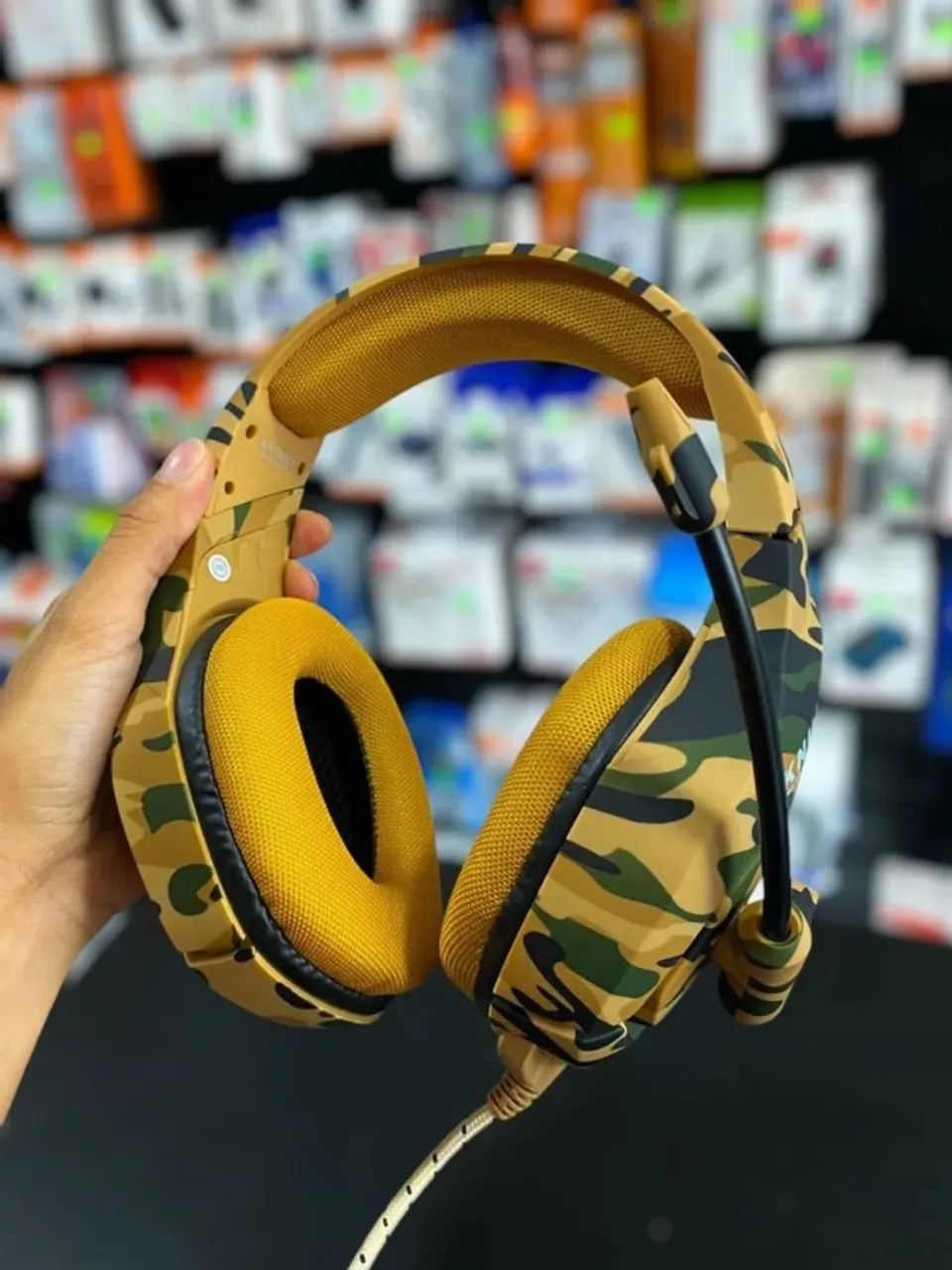 Headset Gamer Knup KP-FN601 Camuflado Amarelo - PC PS4 PS5 Xbox One Series