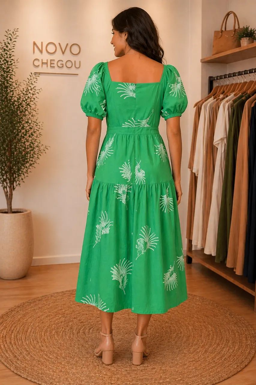 Vestido de algodão verde bordado  - Foto 2