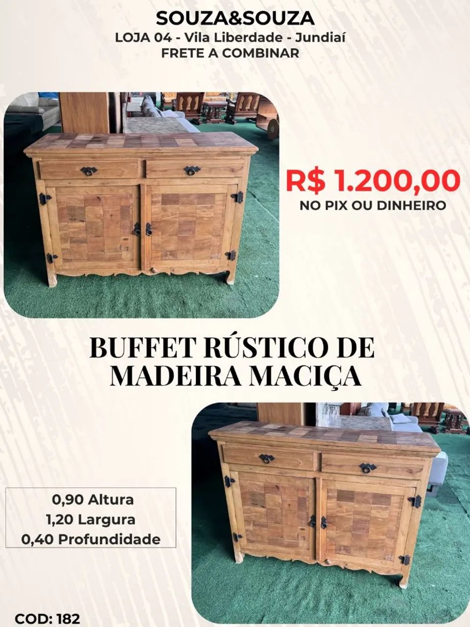 Buffet Rústico em Madeira Macica
