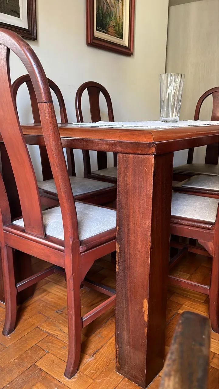 Conjunto mesas jantar + 3 de centro + 6 cadeiras