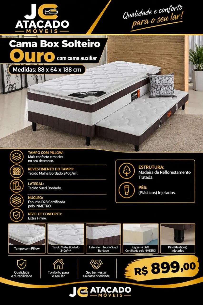Cama Box Solteiro Ouro