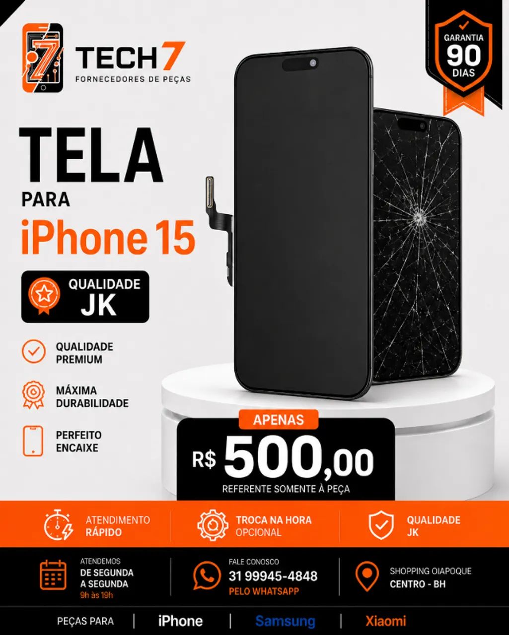 Tela iPhone 15 - OLED Premium com Garantia de 90 Dias