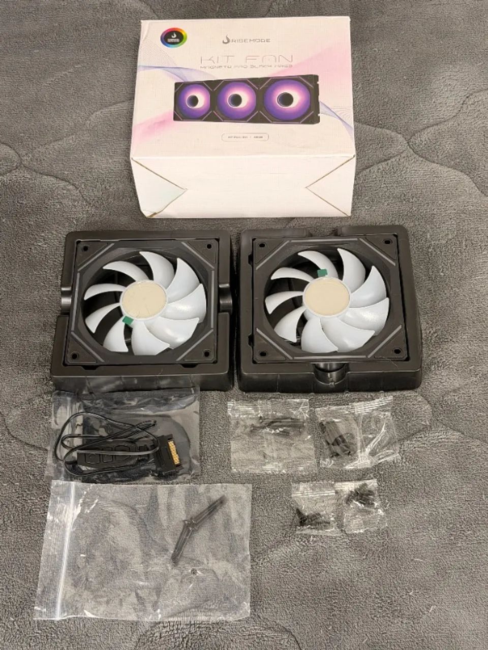 Kit Com 2 Ventoinhas Rise Mode Magneto Pro 120mm Led ARGB Preto