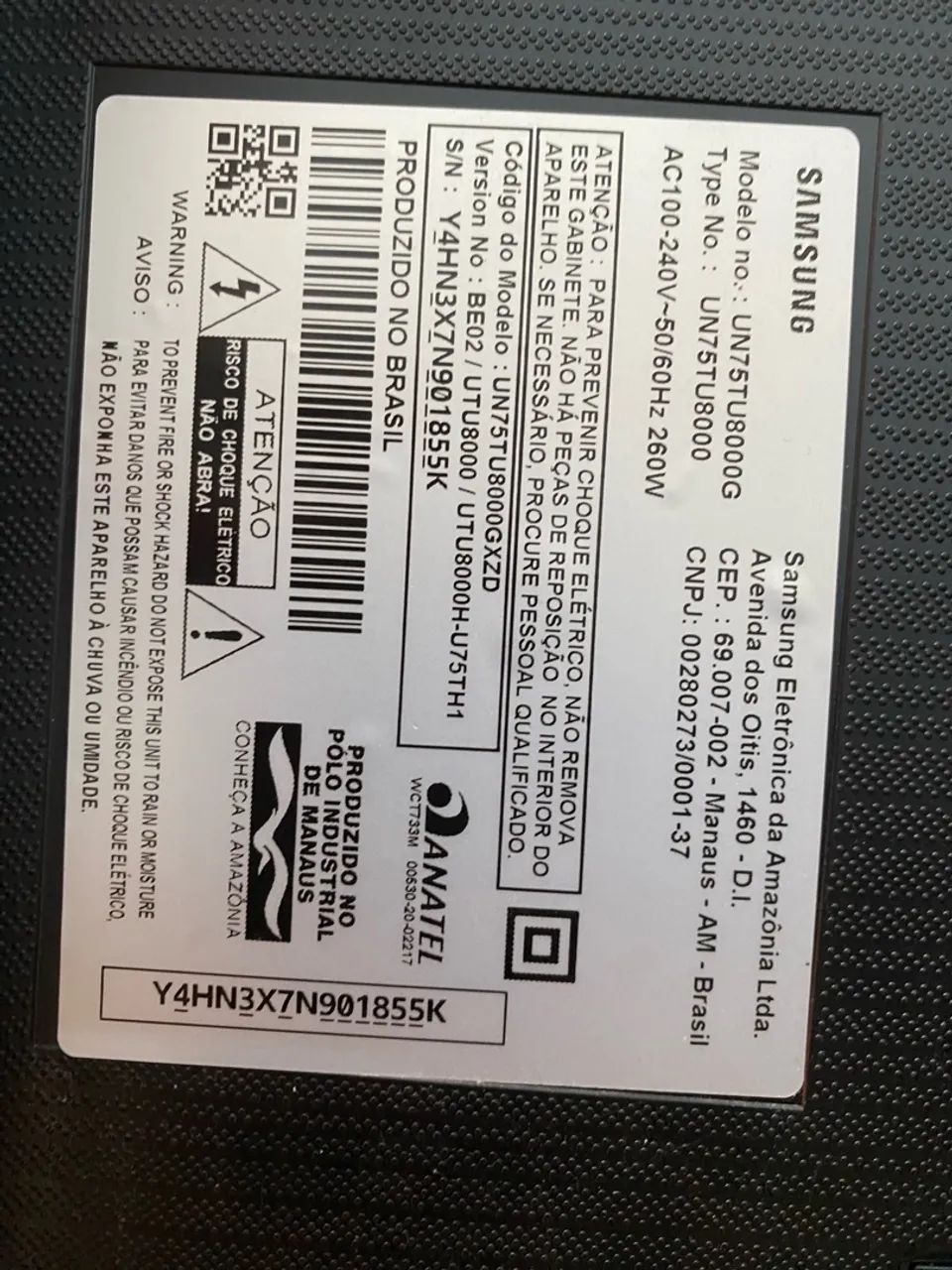 Tv Samsung 75 com defeito 