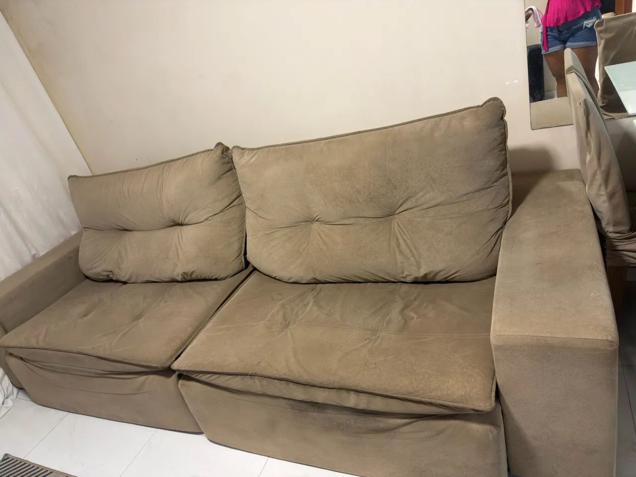 Sofá reclinável 3 metros bege