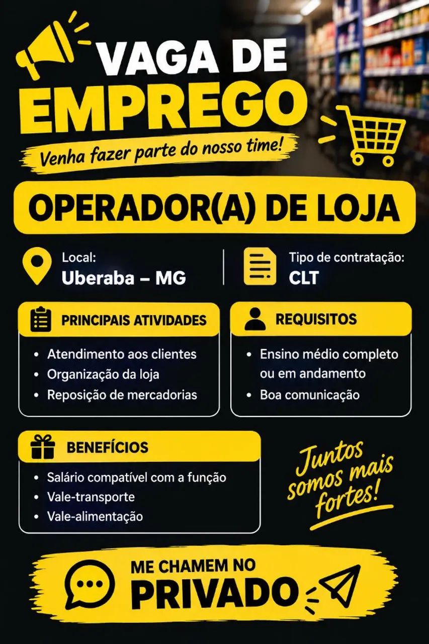 VAGA DE EMPREGO - OPERADOR DE LOJA 
