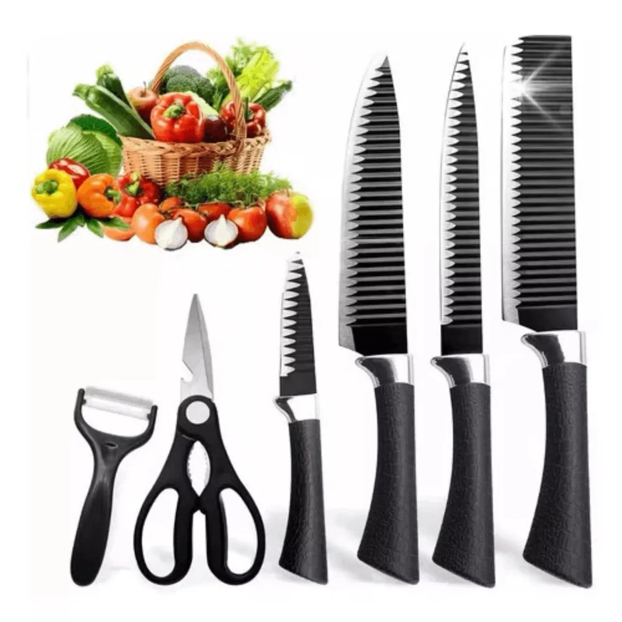 Kit Jogo De Facas Profissional 6 Peças Aço Inox Cozinha