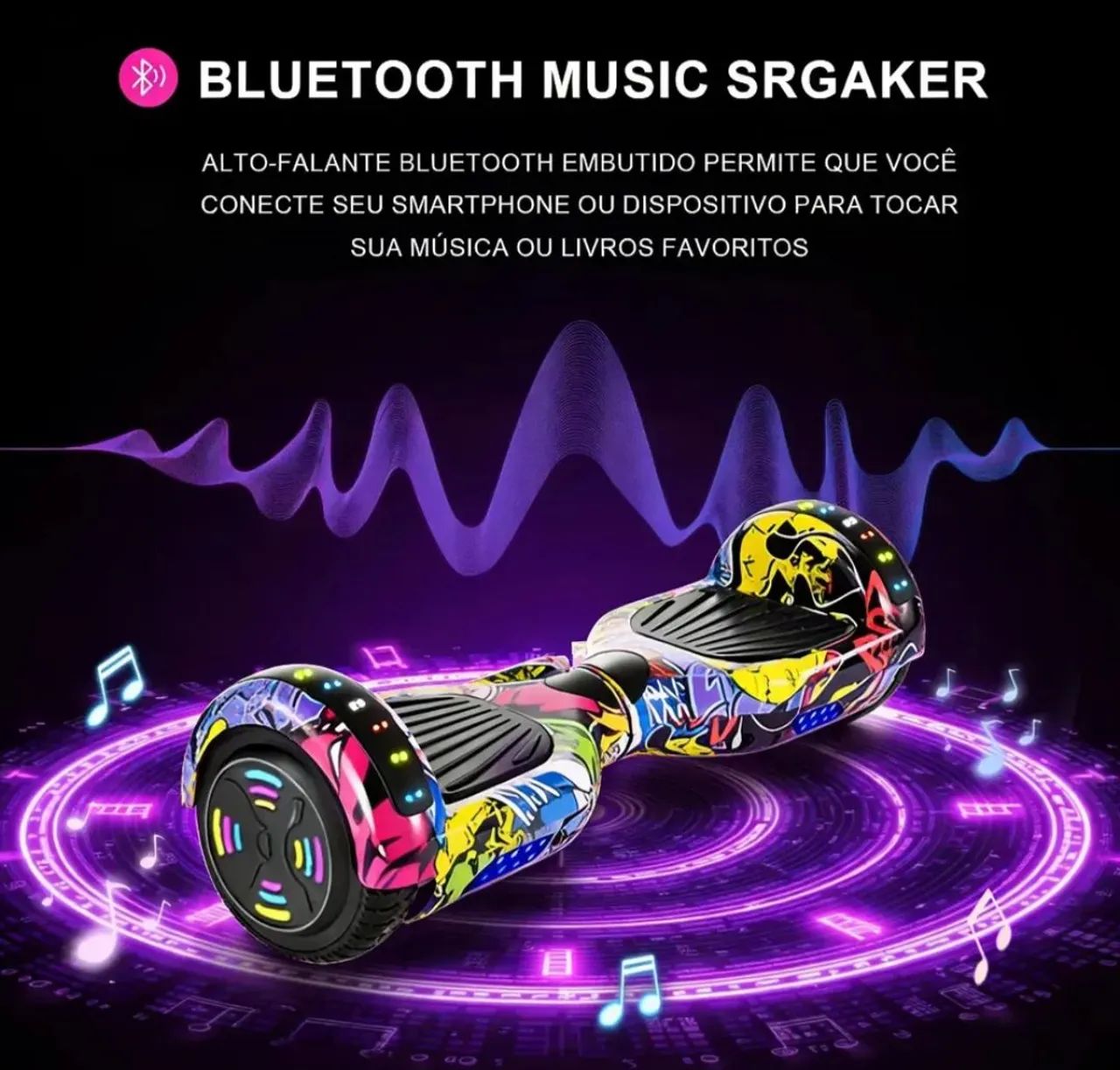 Hoverboard Skate Elétrico 6.5 Polegadas Com Led E Bluetooth - Foto 2