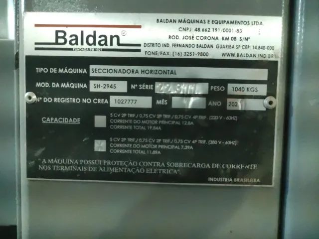 Seccionadora Baldan seminova + Compressor Shulz 20 pés + Coletor de Pó 5 CV. - Foto 4