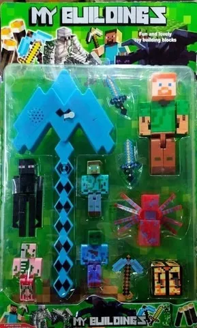 Kit Brinquedo Cartela Bonecos Minecraft E Itens 10 Peças em