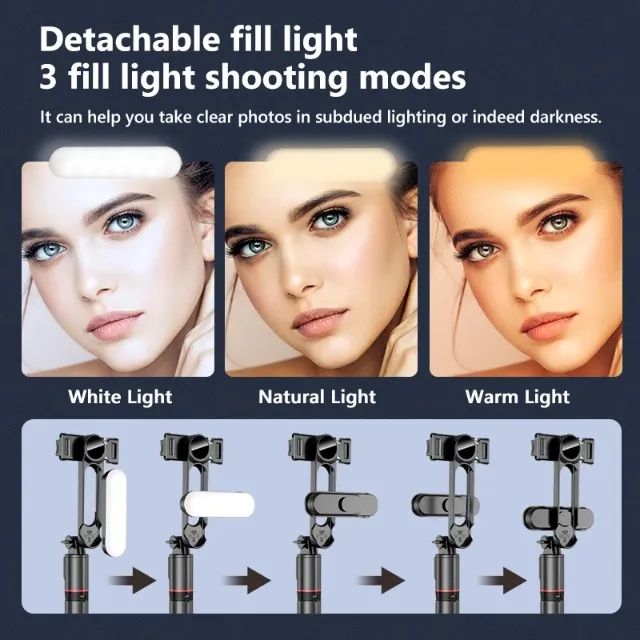  Mini Tripé Selfie Vara Dobrável Foto Sem Fio Bluetooth com Led - Foto 4