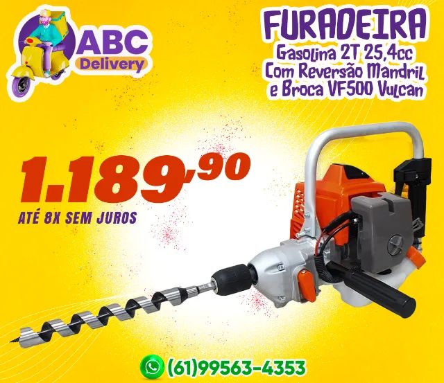 Furadeira Gasolina 2T 25,4cc Com Reversão Mandril e Broca VF500 Vulcan