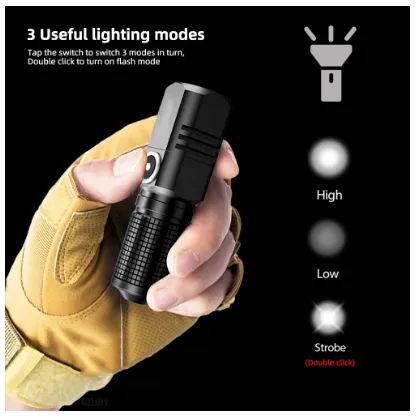 Super Mini Lanterna LED, USB, Recarregável, Zoom, Lanterna De Pesca, Poderoso 3 Modos De I