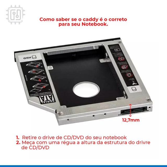 Adaptador Dvd Para Hd Ssd Notebook Drive Caddy 12,7mm Sata - Foto 4