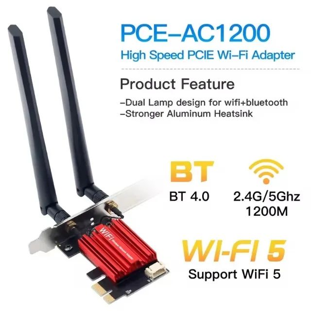 Adaptador Wifi via PCI-expless 5G com Bluetooth incluso