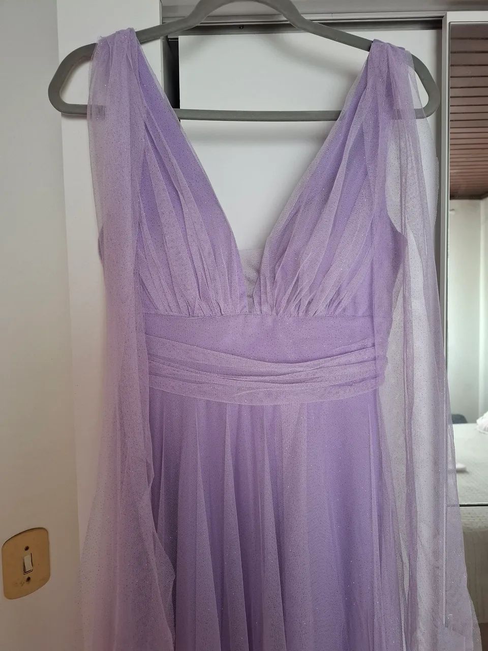 Vestido Longo Lilás de Tule com Brilhos - Foto 2