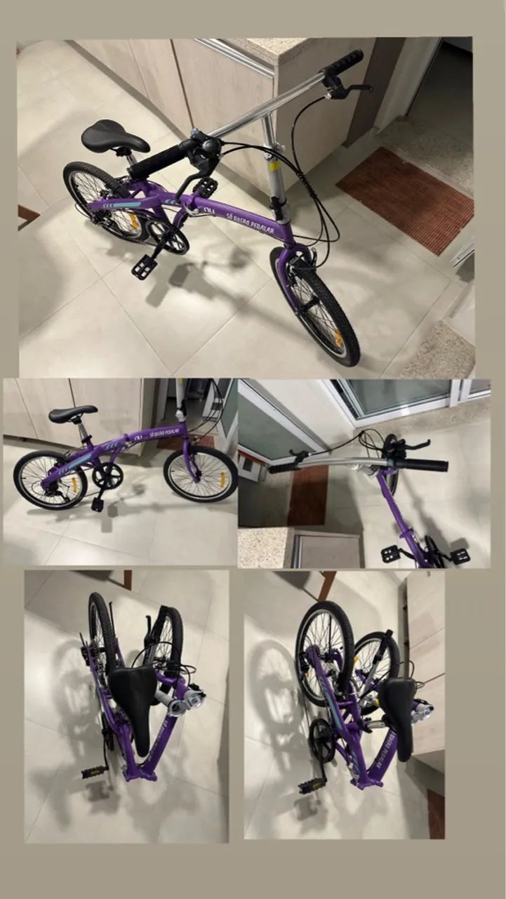 Bicicleta Dobrável Roxa Nu com Marcha - Foto 3
