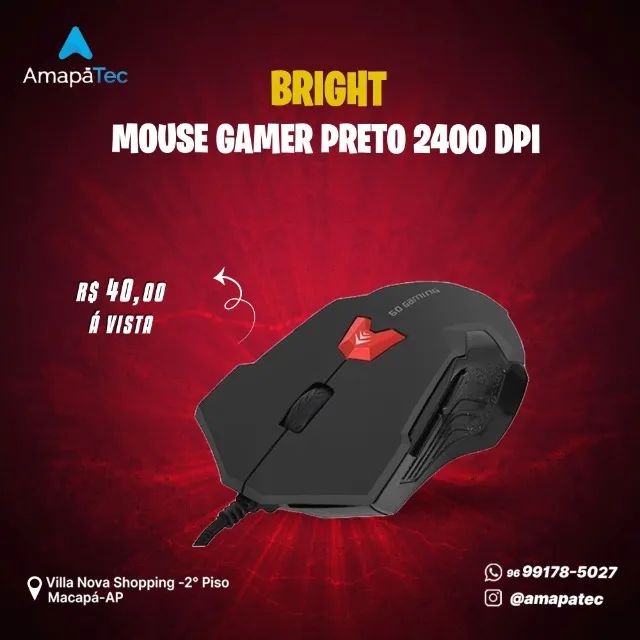 Mouse Gamer Usb Preto 6 Botões  Bright