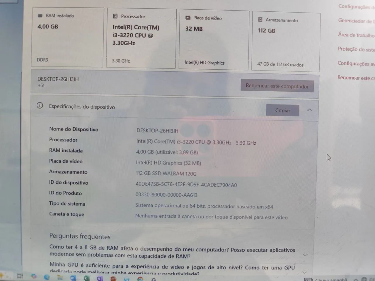 Desktop Intel i3-3220 4GB RAM
