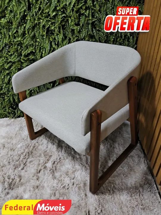 Poltrona 72cm Linho Bege Design Exclusivo - Entregamos
