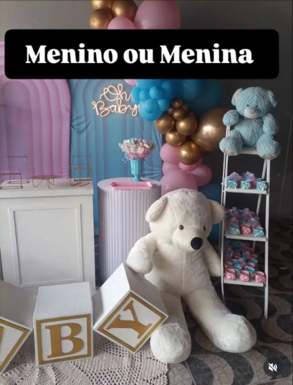 Tema Baby Chá Revelação azul e rosa - Foto 4