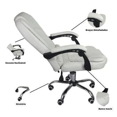 Cadeira De Escritório Presidente Reclinável Ergonômica - Branco - Foto 2