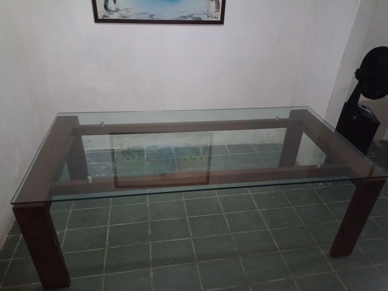 Mesa de Jantar de Vidro com Tampo de Madeira