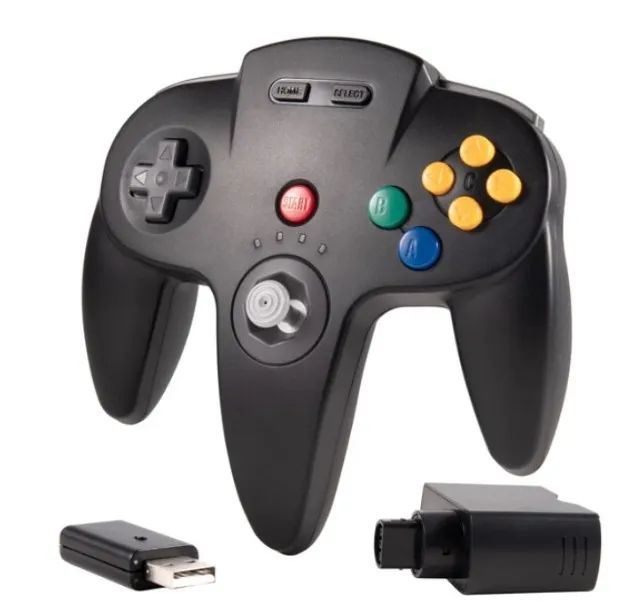 Controle Preto N64 2.4Ghz Wireless USB sem fio para N64, PC Windows, Nintendo Switch, Mac