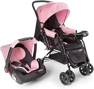Carrinho e bebê conforto Cosco Kids, Travel System Reverse, Rosa Rajado