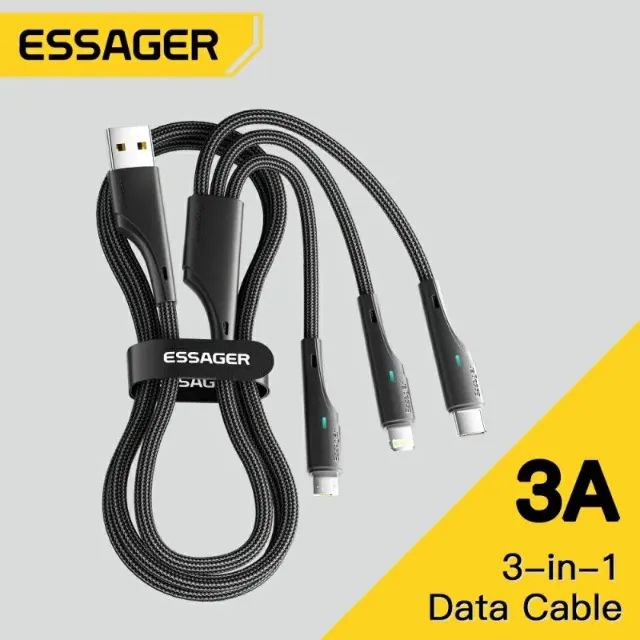 Carregador Rápido 3x1 - USB-C, Micro USB, Lightning IP