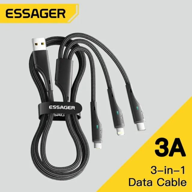 Carregador Rápido 3x1 - USB-C, Micro USB, Lightning IP