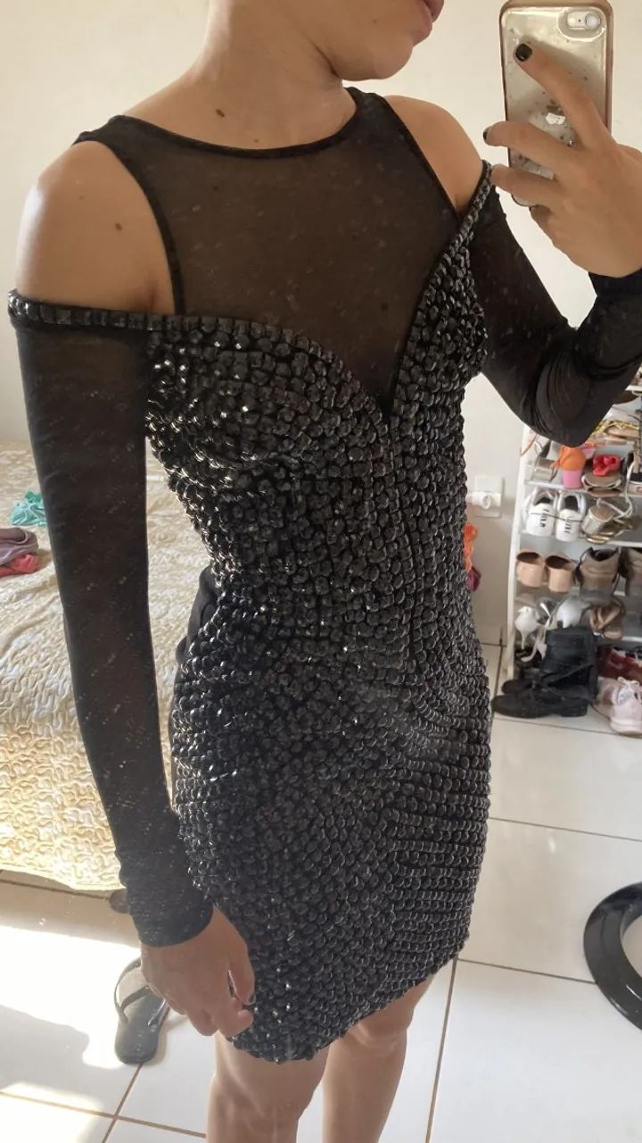 Vestido preto pedraria marca le blog store
